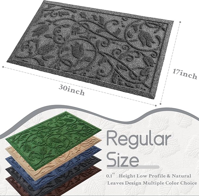 Boho Grey Floral Leaves Outdoor Indoor Entrance Doormats, Absorbent Durable - Image 2