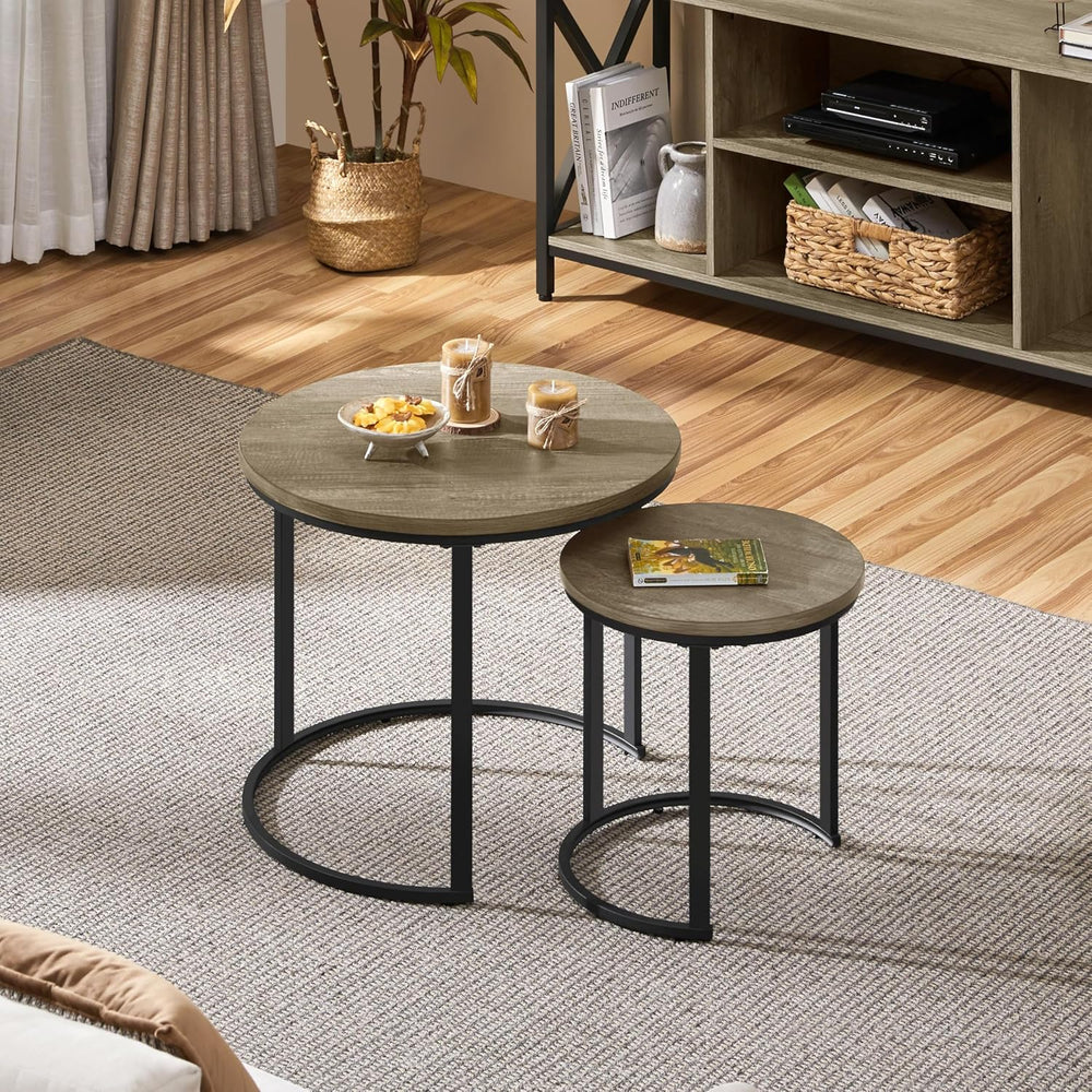 Yaheetech Nesting End Table Set of 2, Rustic Stacking Side Tables, Round Wood...