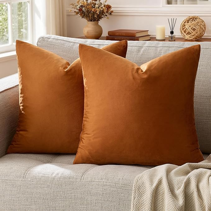 GIGIZAZA Throw Pillow Covers 22x22 Inch Dark Burnt Orange Velvet Pillows - Image 5