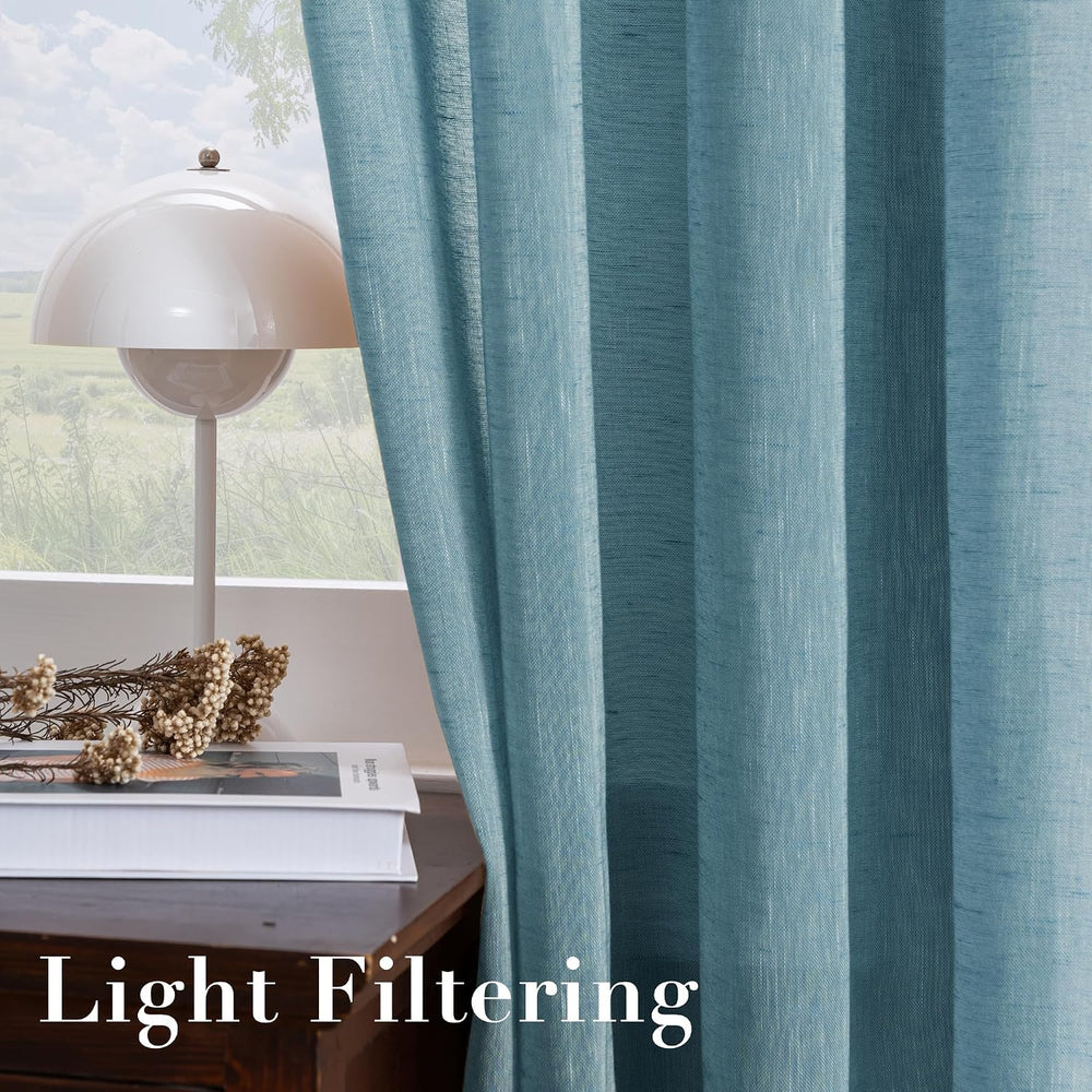 Elegant Natural Linen Curtain Panels Energy Efficient Semi - Sheers Linen Cur...
