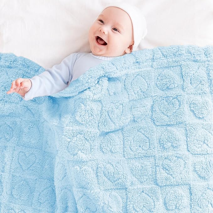 Sherpa Fleece Baby Blanket Heart Checkered Blanket, Ultra Soft Fluffy Premium - Image 3