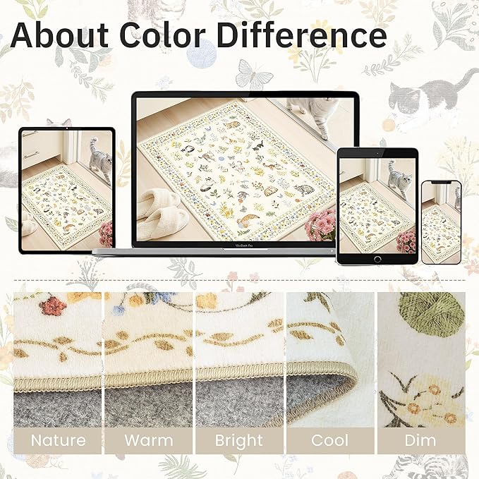 2x3 Cat Rugs for Entryway, Machine Washable Door Mat Animal Floral Small Area - Image 8