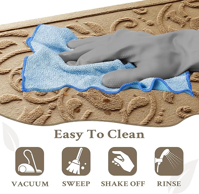 Boho Beige Floral Leaves Outdoor Indoor Entrance Doormats, Absorbent Durable - Image 8