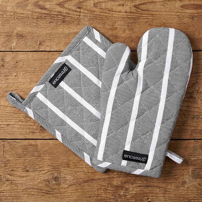 Encasa XO Heat Resistant 100% Cotton Oven Glove & Potholder Set by EncasaXO