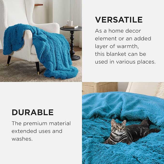 Bedsure GentleSoft Fluffy Bright Blue King Size Blanket - Image 5