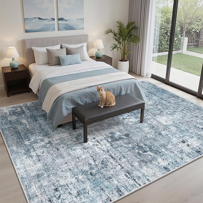 7x9 Area Rug for Living Room Washable Abstract Vintage Soft Thin Indoor Floor - Image 3