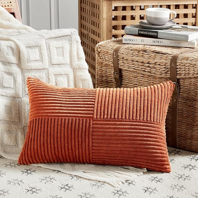 Fancy Homi Set of 2 Burnt Orange Lumbar Decorative Throw Pillow Covers 16x32 - Image 2
