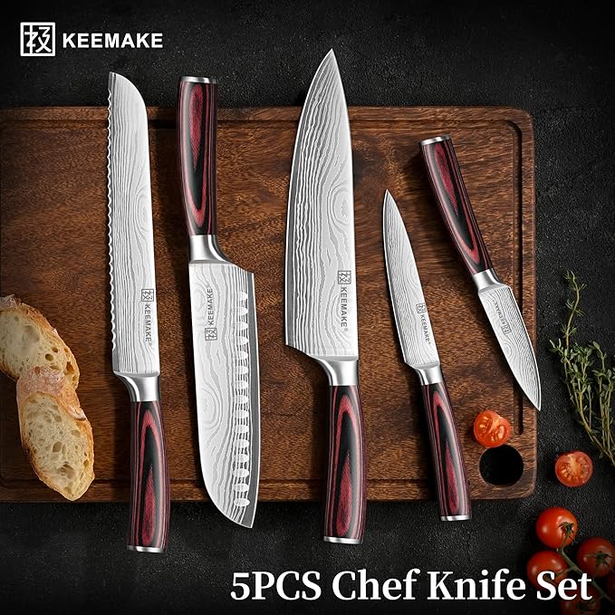 KEEMAKE Knife Set 5 Pieces, Professional Kitchen Knife Set, High Carbon