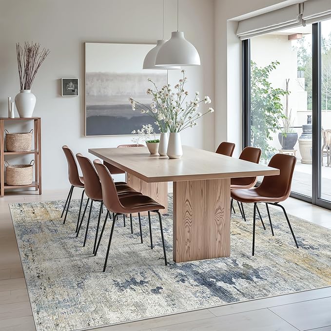 Abstract Rug 8x10 Large Living Room Rugs Neutral Modern Washable Area Rugs - Image 3