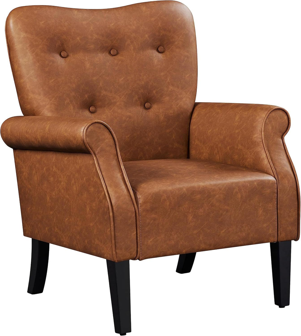 Yaheetech High Back Accent Chair with Rolled Arms for Bedroom, Retro Brown