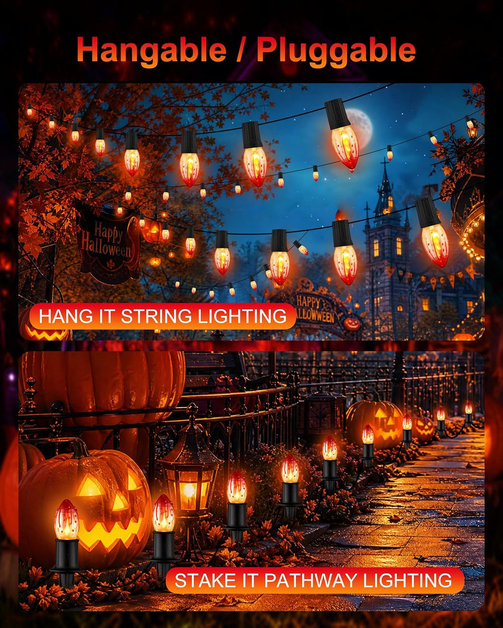 24.2FT Halloween Pathway Lights Outdoor, C9 Halloween Lights 20 Lights