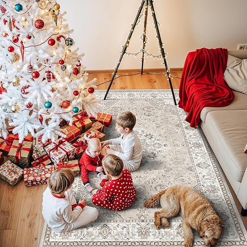 4x5 Living Room Area Rugs: Washable Farmhouse Bedside Rugs Non Slip Low Pile by HYHAOYUNLAI