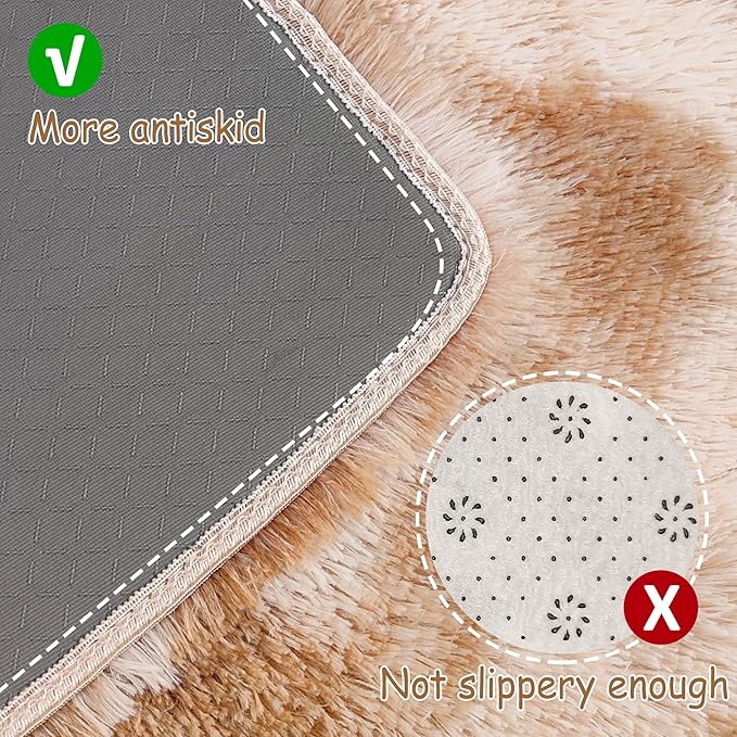 Super Soft Fluffy Living Room Area Rugs 3x10 ft Tie-Dyed Beige Shaggy Furry - Image 4