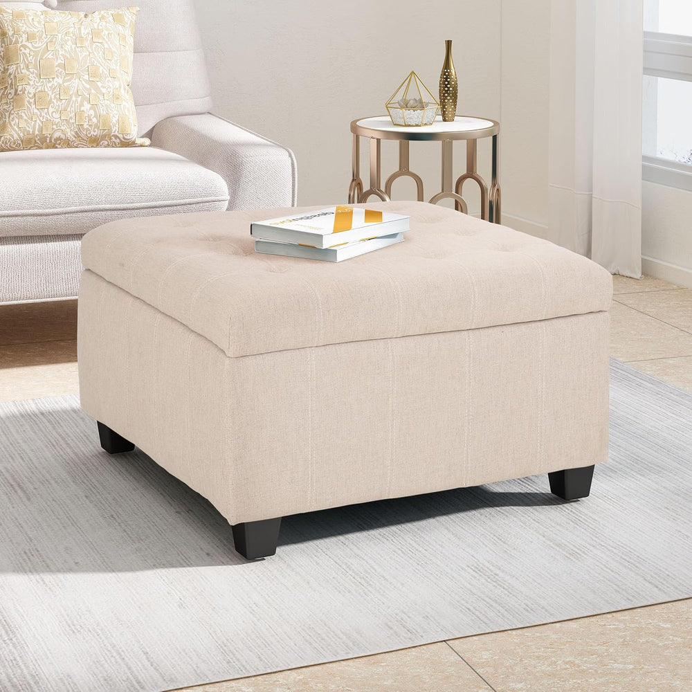 Merax 31" Modern Fabric Square Storage Ottoman, Foot Rest Waffle Stitch ...