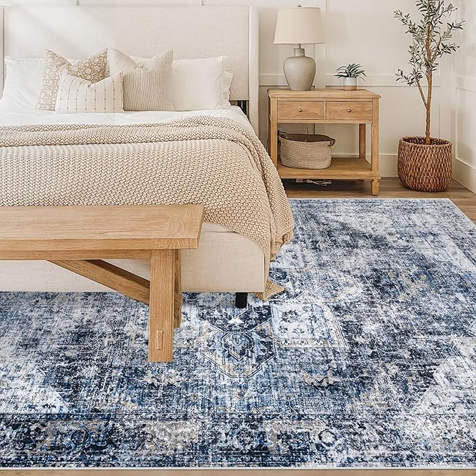 Area Rug 6x9 Washable Rug, Vintage Boho Medallion Rugs Non-Slip Soft Low Pile - Image 2