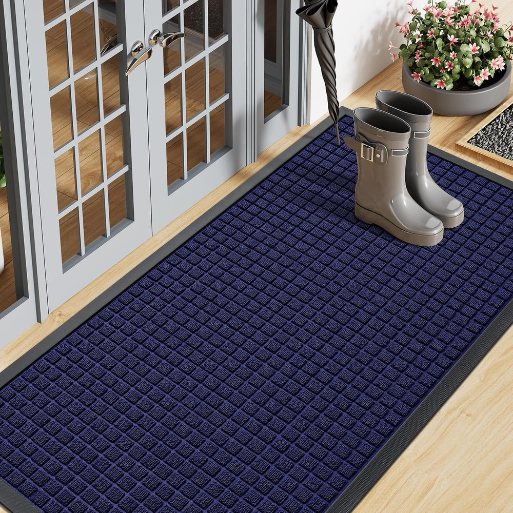 Smiry Front Door Mat Outside Entrance, Heavy Duty Natural Rubber Doormat