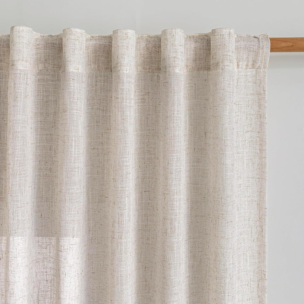 MYSKY HOME Linen Curtains for Living Room 96 Inches Long, Semi Sheer Curtains...