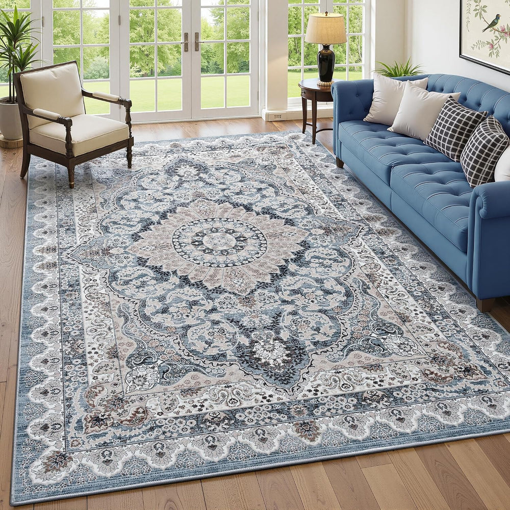 Foxmas 6x9 Blue Washable Area Rugs