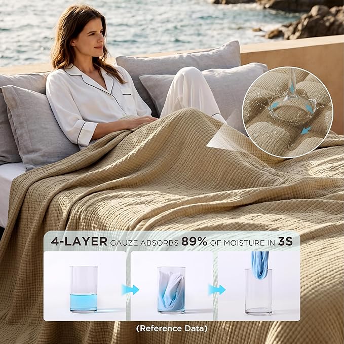 Bedsure 100% Cotton Muslin Blanket Queen Size - Image 3