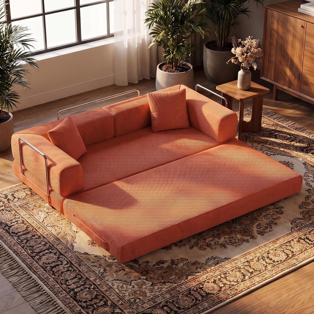 79.5" Convertible Floor Sofa Bed, 5-In-1 Corduroy Futon Couch, No Assembly