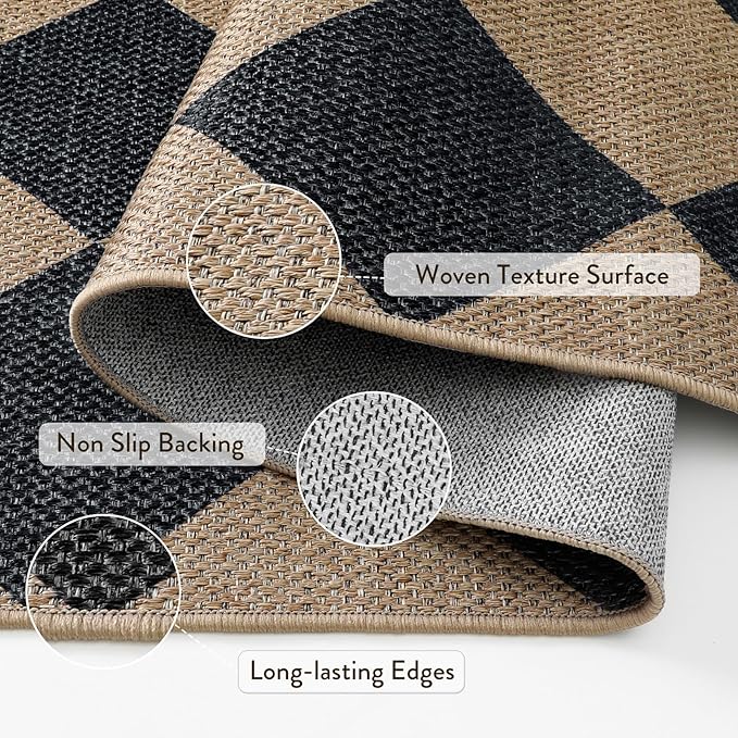 Lahome Colette Checkered Easy Jute Runner, 2x6 Kitchen Runner Rug Non Slip - Image 4