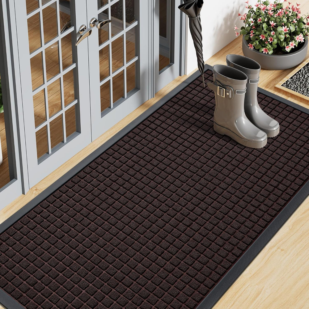 Smiry Front Door Mat Outside Entrance, Heavy Duty Natural Rubber Doormat