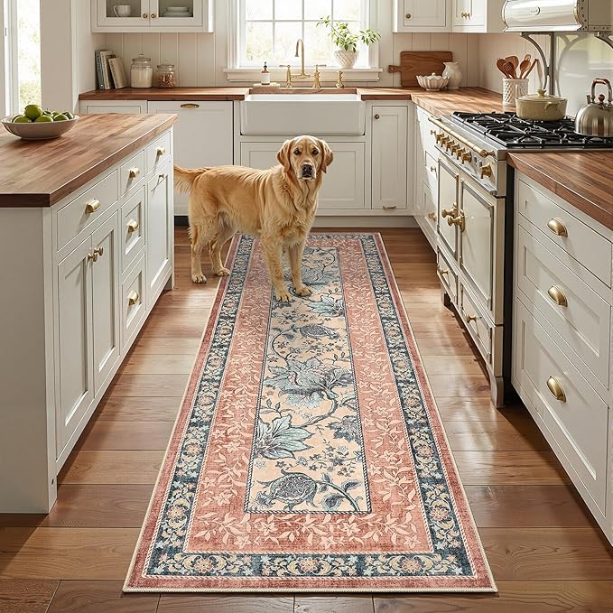 GarveeHome Terracotta Teal Washable 6x9 Area Rugs, Botanical Grove Vintage - Image 4