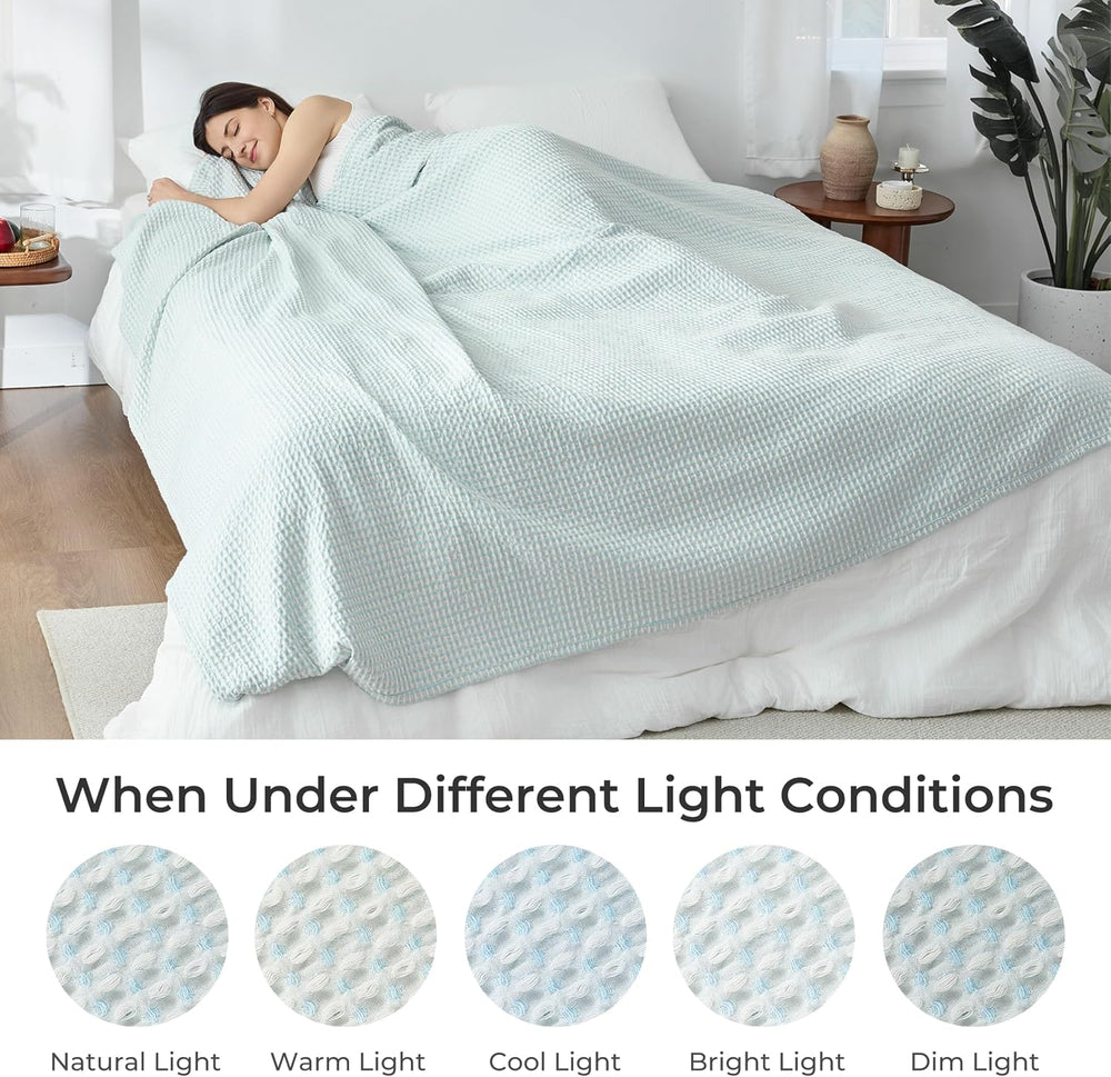 EGOHOME Lightweight Cotton Two-Tone Check Pattern Waffle Blanket Twin Size