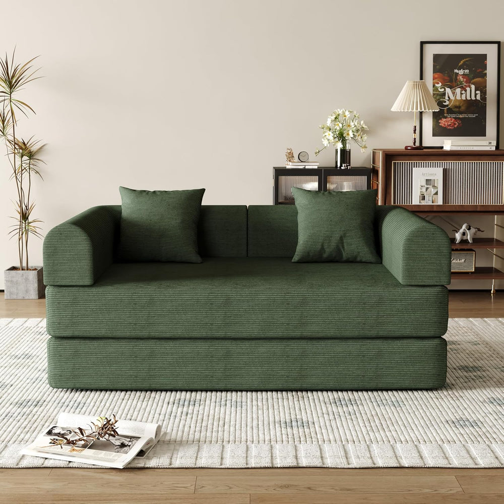 59'' Convertible Compressed Corduroy Folding Cloud Sofa Bed, Modern B...