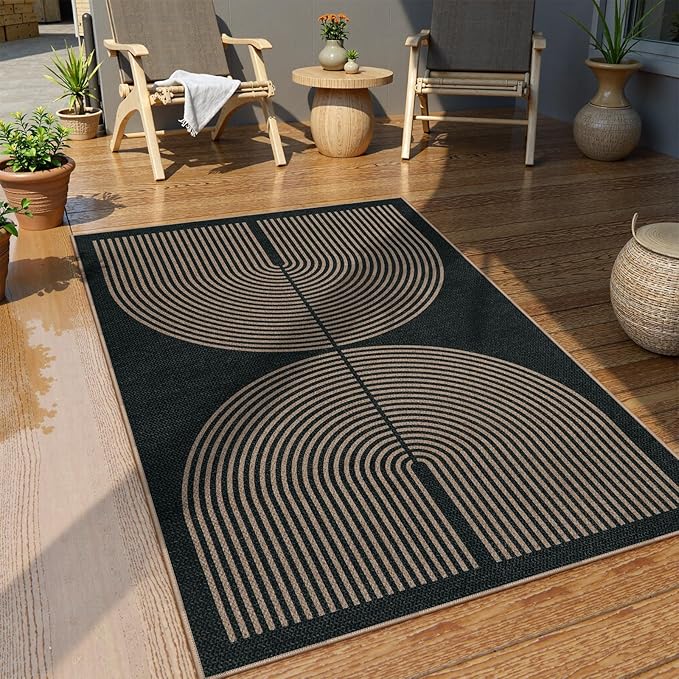 Lahome Enfys Modern Rainbow Easy Jute Outdoor Patio Rug, 3x5 Black Washable Rugs - Image 6