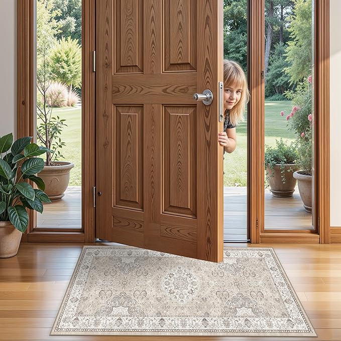 Washable 2x4 Entryway Area Rugs: Vintage Water Resistant Kitchen Rug Non-Slip - Image 9