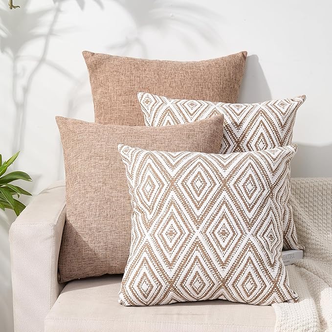 HPUK Decorative Throw Pillow Covers Set of 4 Couch Pillows Linen Cushion Cover by HPUK