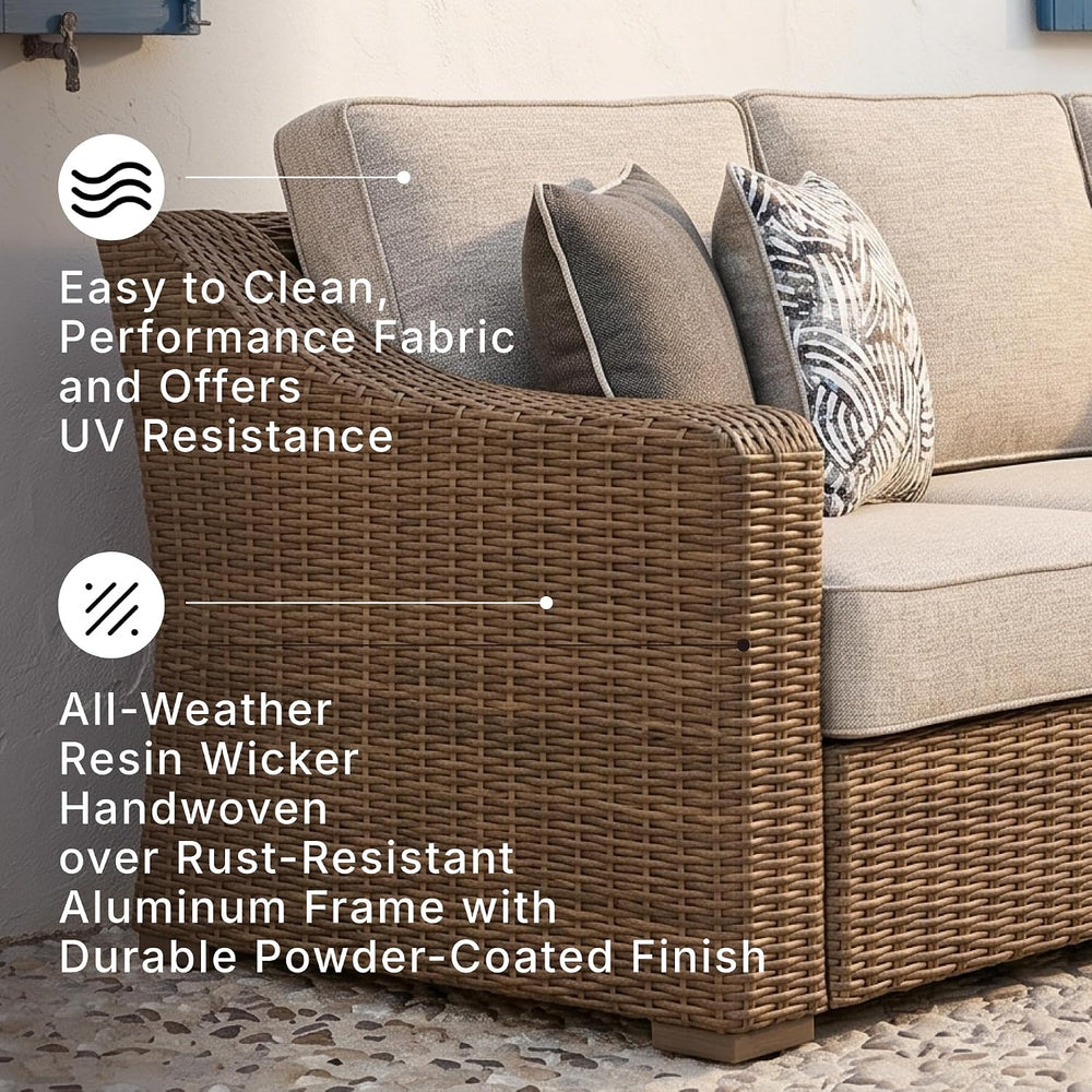 Signature Design by Ashley 3-Seat Outdoor Patio Couch, Handwoven Wicker
