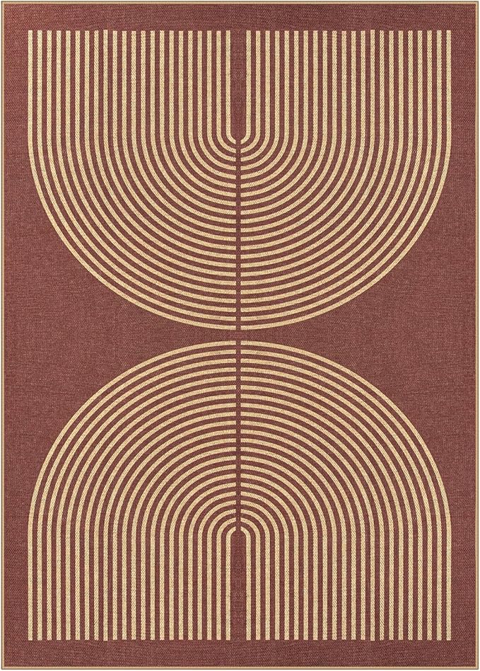 Lahome Enfys Modern Rainbow Easy Jute Outdoor Rug 5x7, Stain Resistant Red - Image 7