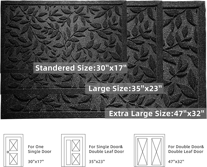 Black Leaves Outdoor Indoor Entrance Door mat, Absorbent Durable Heavy Duty - Image 3