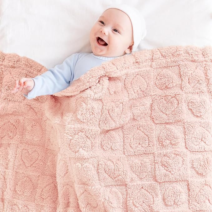 Yurhap Fleece Baby Blanket Heart Checkered Blanket, Ultra Soft Cozy Baby - Image 3