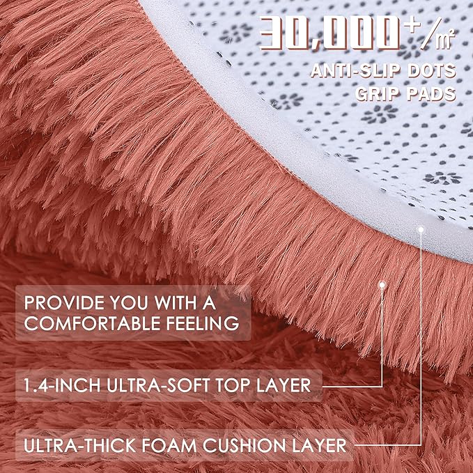 OLANLY Rust Red Round Rugs for Bedroom - Image 5