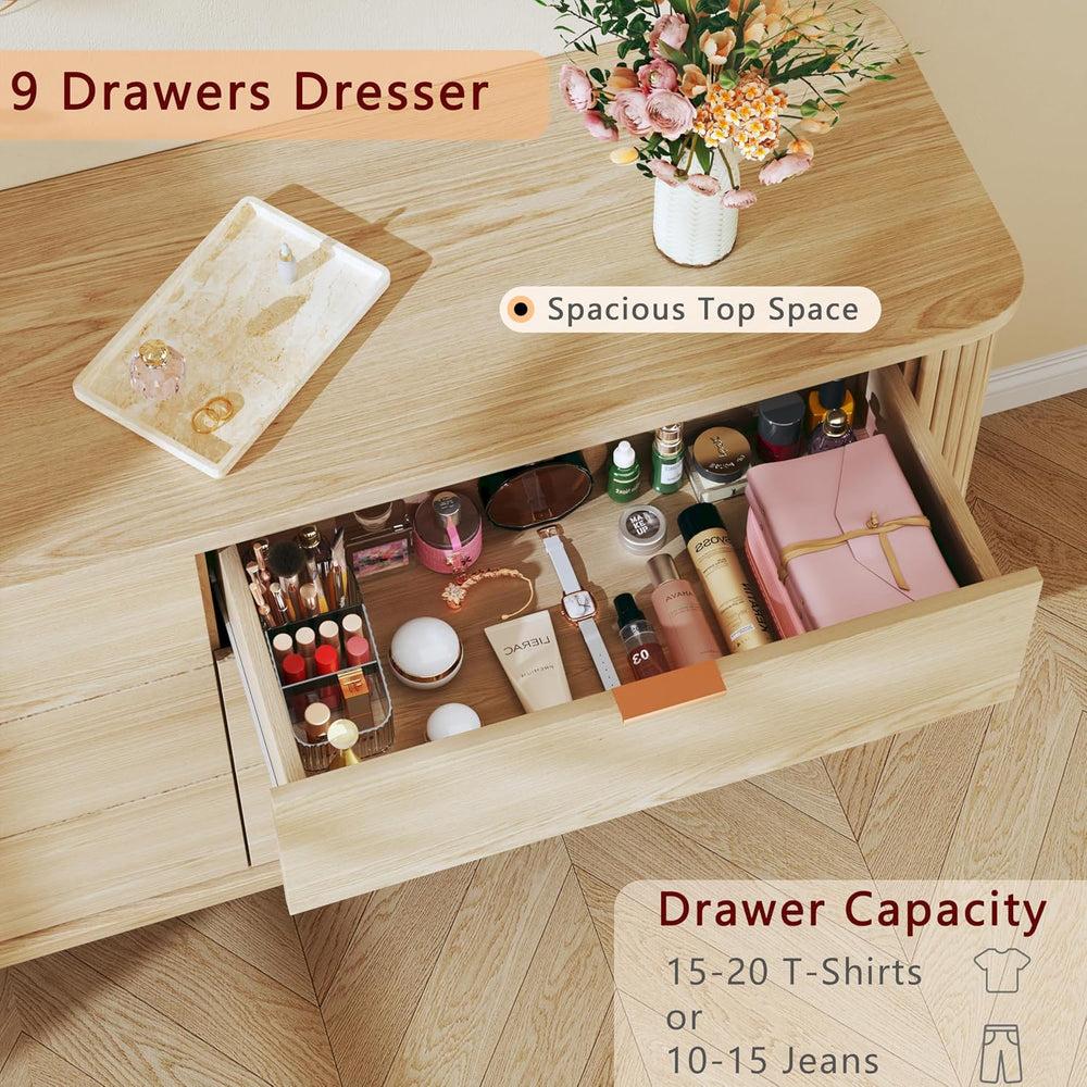 Fluted 9 Drawers Dresser, 60" Mid Century Modern & Chests of Drawers...