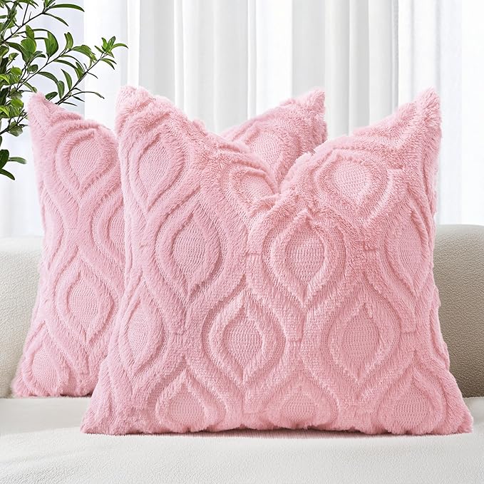 decorUhome Summer Throw Pillow Covers 24x24 Inch Set of 2, Soft Plush Faux Wool by decorUhome
