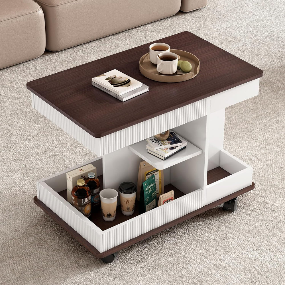 Adjustable End Table with Wheels, Modern Multifunctional Sofa Side Table with...