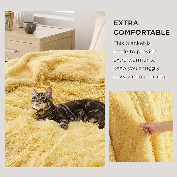 Bedsure GentleSoft Fluffy Yellow King Size Blanket - Image 3