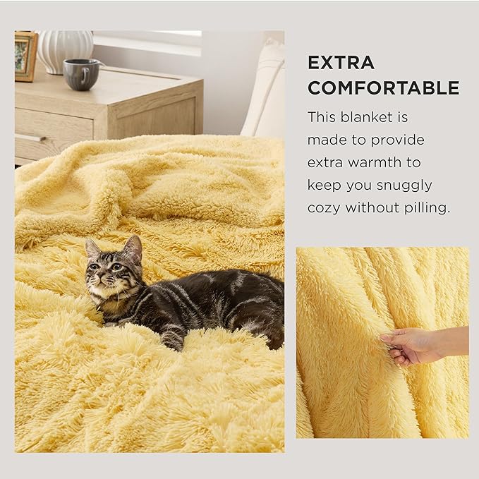 Bedsure GentleSoft Fluffy Yellow Throw Blanket, Room Decor Yellow Gifts - Image 3