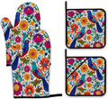 Colorful Bird Oven Mitts and Pot Holders, Flowers Mexican Style Heat Resistant by Unknown