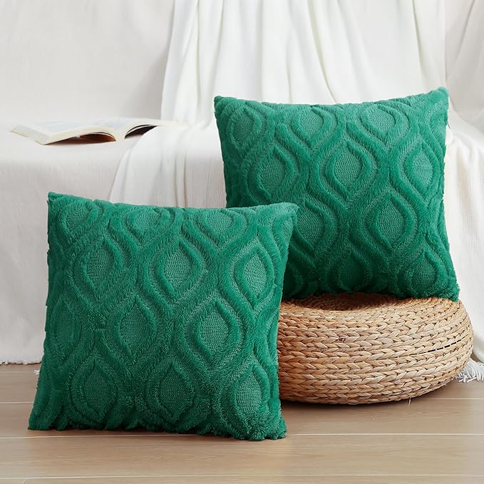 decorUhome Throw Pillow Covers 20x20 Inch Set of 2, Soft Plush Faux Wool Green - Image 7