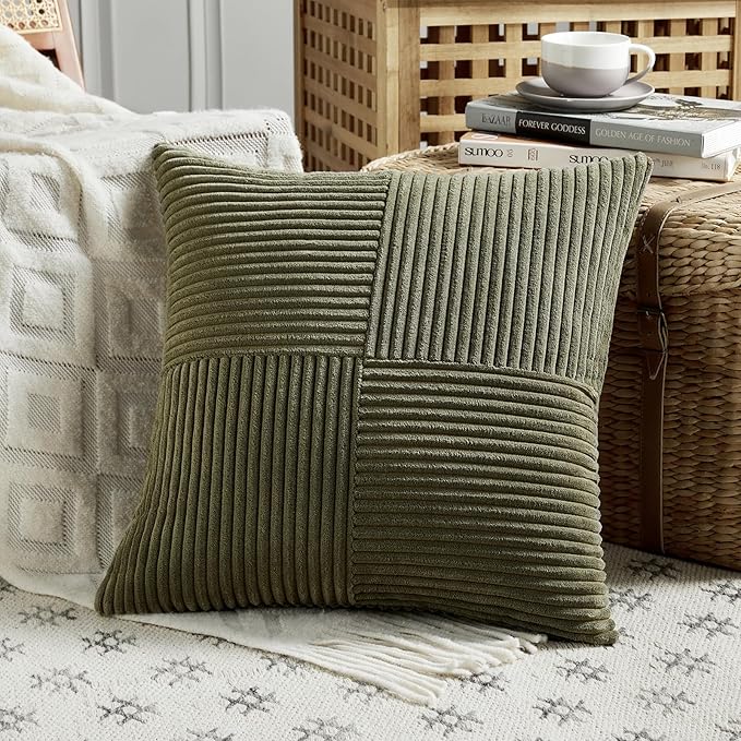 Fancy Homi 2 Packs Olive Green Euro Decorative Throw Pillow Covers 28x28 Inch - Image 2