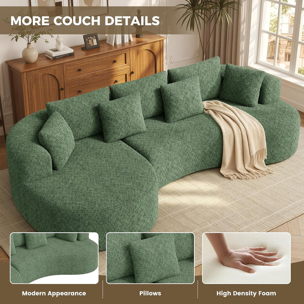 126" Oversized Curved Sectional Sofa for Living Room, Boneless Modern Co...