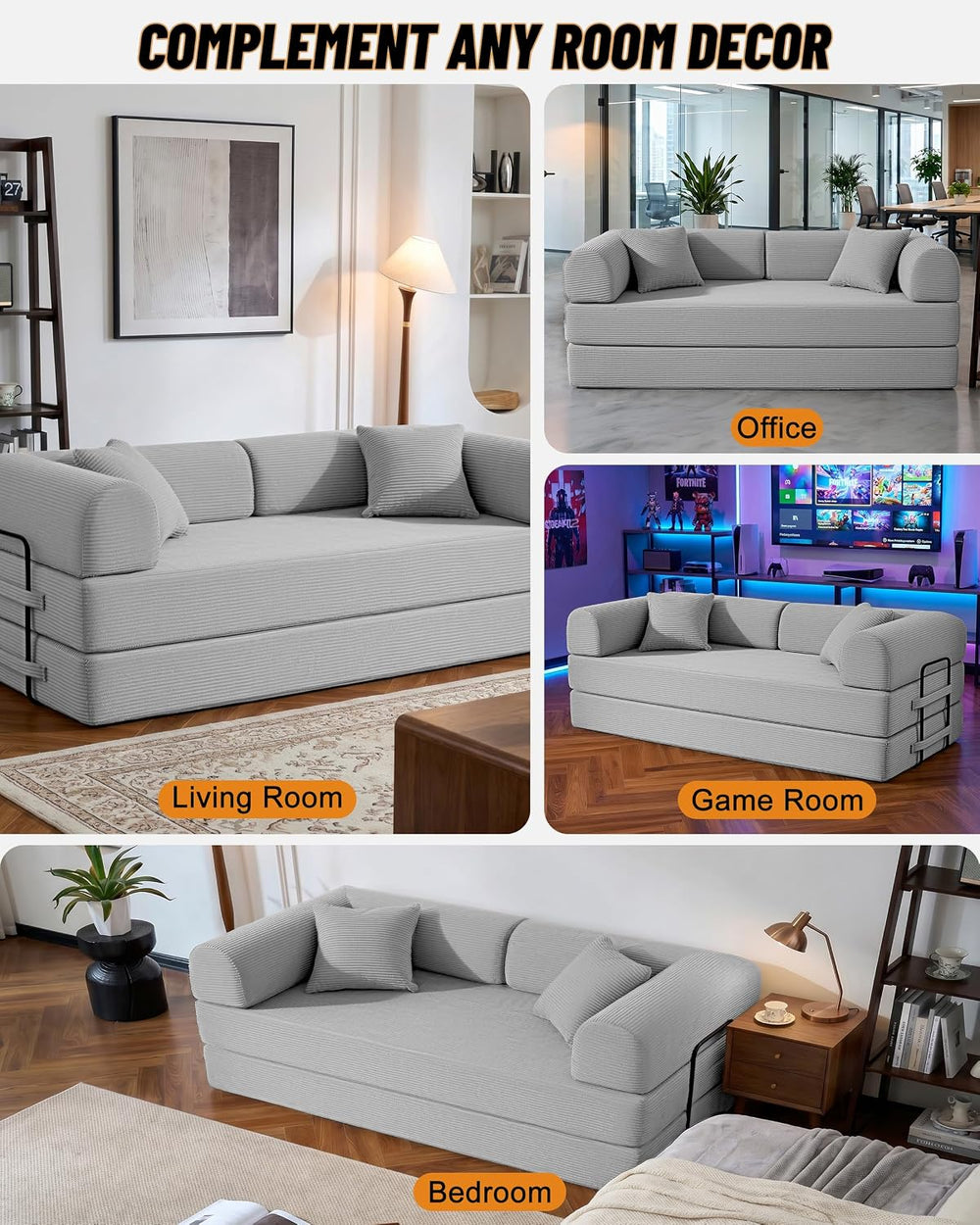 79" Convertible Futon Sofa Bed,6-in-1 Boneless Couches for Living Room