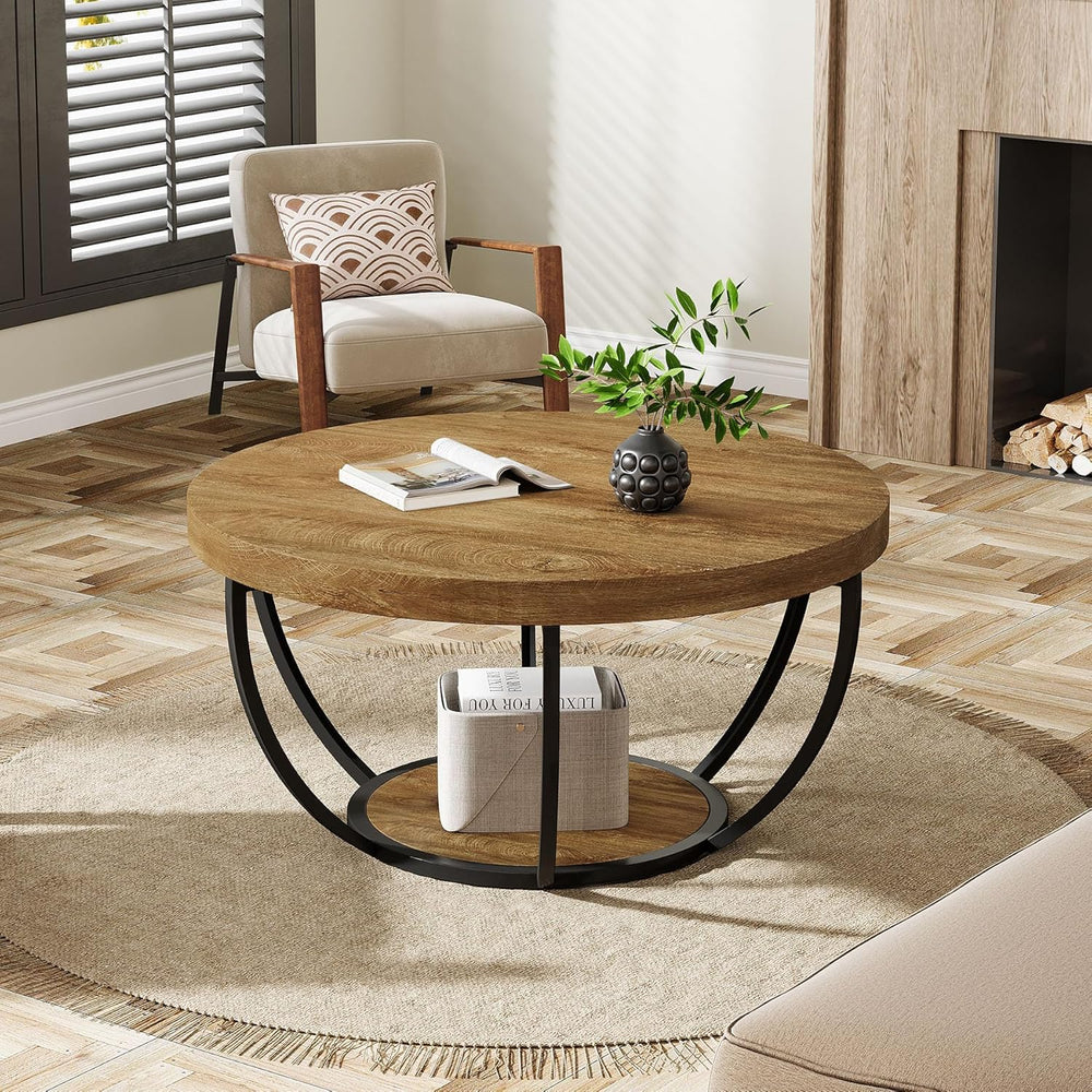Tribesigns Round Coffee Table, 31.7" Wooden 2-Tier Circle Coffee Table w...