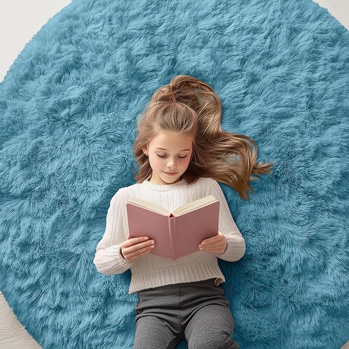 OLANLY Slate Blue Round Rugs for Bedroom - Image 7