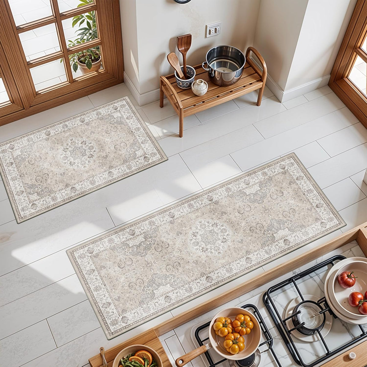 2-piece kitchen runner rug set: washable non-slip floor, main product view